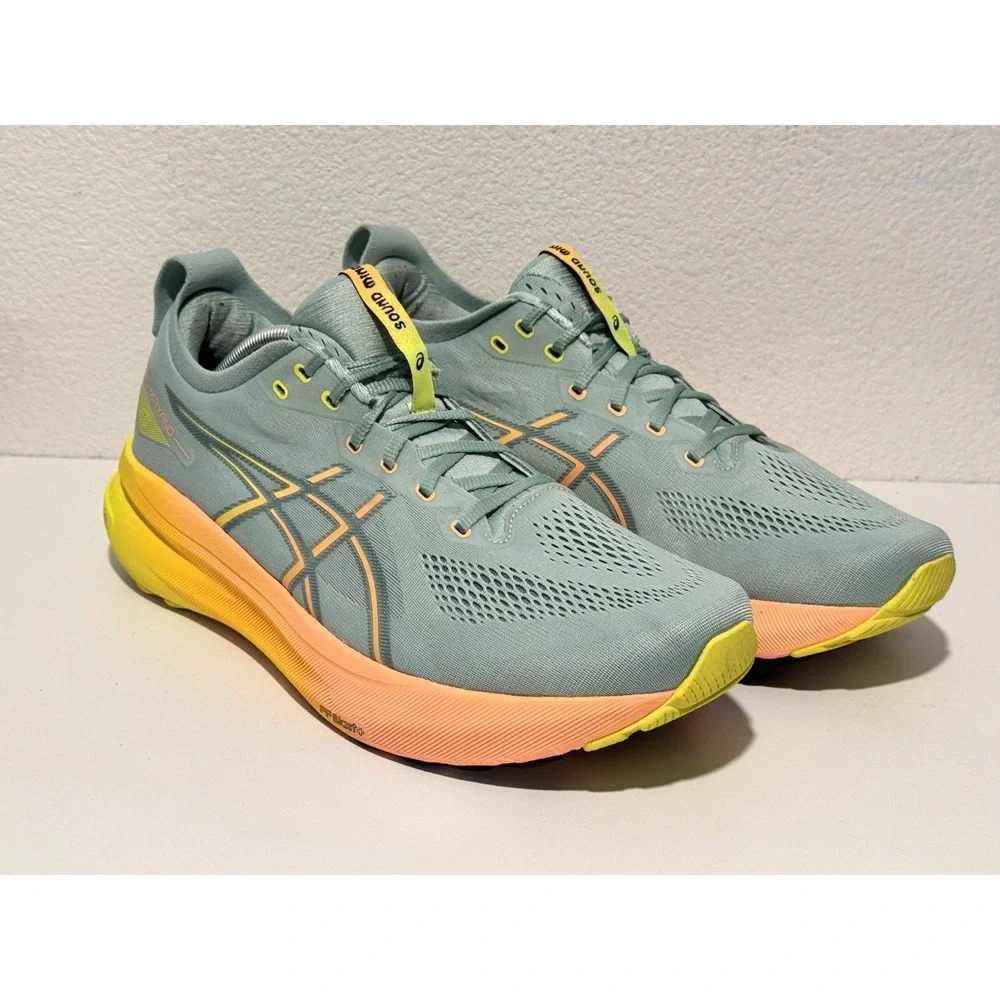 Asics Gel Kayano 31 Paris Running Shoe Mens Sz 13 Light Celadon Safety Yellow